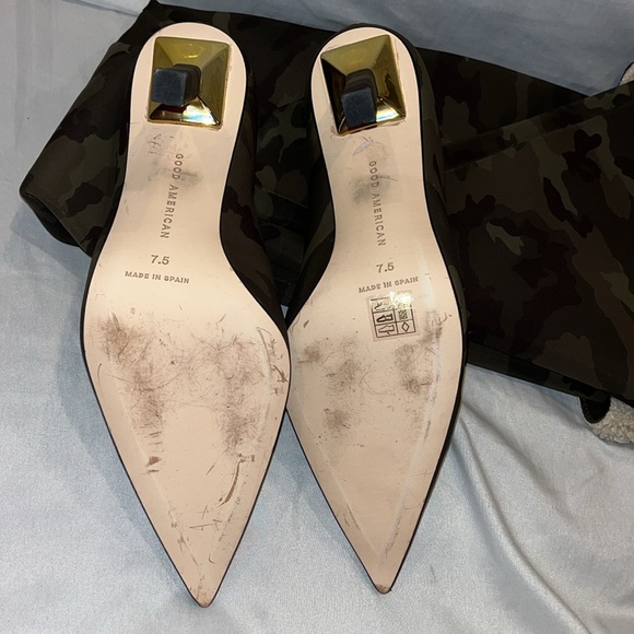 Good American Camo Neoprene Knee-High Heeled Boots | Size 7.5 | Gold Heel - Picture 3 of 6